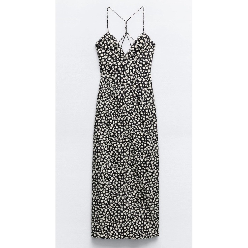 Zara 🖤90s Grunge Fairy Y2K Black & White Floral Spaghetti Strap Baddie Dress S - Picture 2 of 7